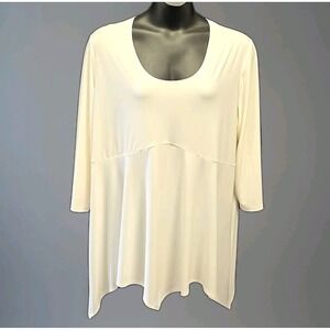 Slinky Brand sz 3X Top White Asymmetric Hem 3/4 Sleeve Scoop Neck Modern Casual